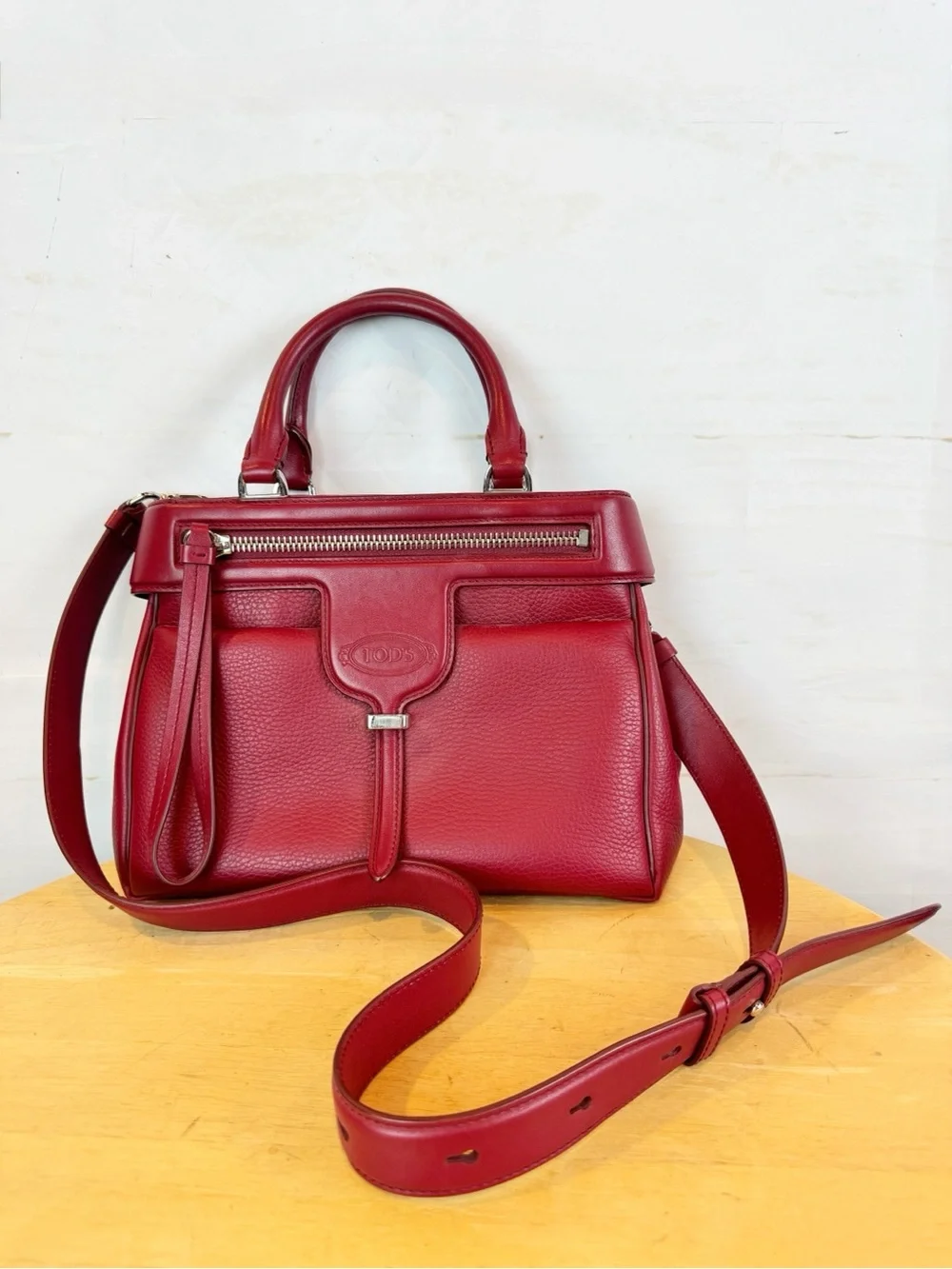 Tod's | Red Leather Satchel with Crossbody Strap